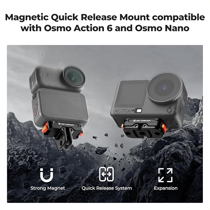 K&F CONCEPT Cage + Foldable Quick Release Mount Kit Compatible with DJI Osmo Action 6 Only, Protective Expansion Frame Case with Cold Shoe Mount | 1/4" Screw Adapter for Tripod, Selfie Stick Vlogging