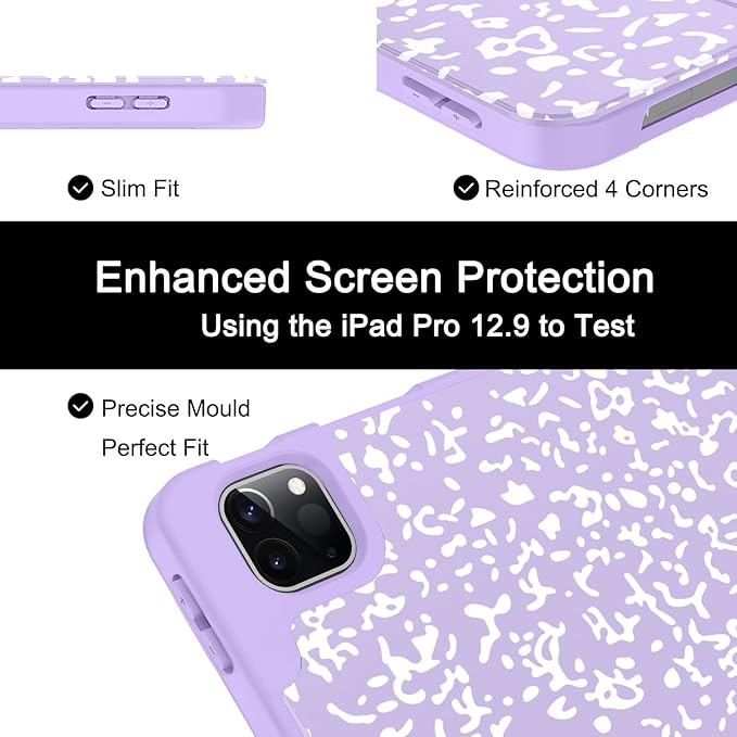 Soke Case for iPad Air 13 Inch (M4/M3/M2,2026-2024), iPad Pro 12.9" 6th/5th Generation with Pencil Holder(2021 2022 Release)-[Apple Pencil Charging + Auto Wake/Sleep] Soft Back Cover, Book Lilac