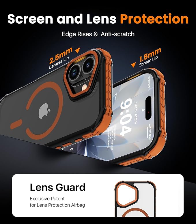 DEERLAMN Strong Magnetic Case for iPhone 17 6.3-Inch,[Compatible with Magsafe][Military Grade Drop Protection] Translucent Matte Shockproof Protective Phone Cover-Frosted Orange