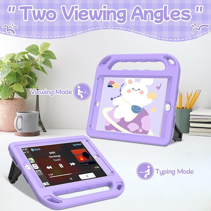 BMOUO Kids Case for iPad 5th/6th Generation, iPad 9.7 2018/2017 Case with Screen Protector, Shockproof iPad Air 2 Case with Handle Stand, Light Purple