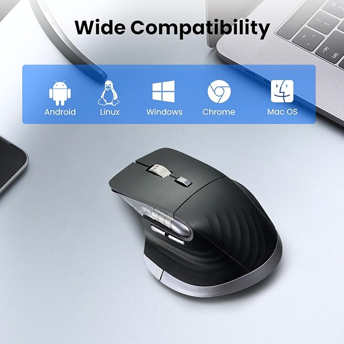 CITLLA Wireless Bluetooth Mouse, Ergonomic Rechargeable Silent Mouse with Multi-Device, Adjustable DPI, Flying Scroll & Thumb Wheel, Bluetooth Mice for Laptop, Computer, Tablet, Smartphone (Black)