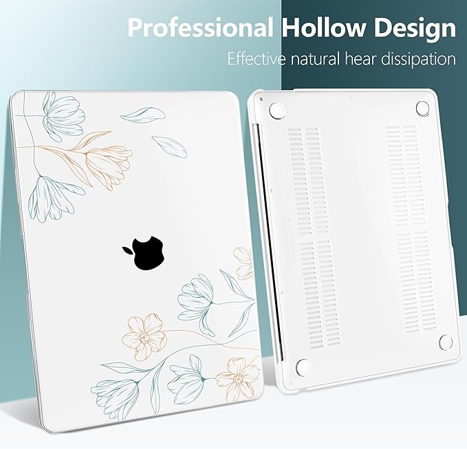 TWOLSKOO for MacBook Air 13.3 inch Case 2021 2020 2019 2018 Release M1 A2337 A2179 A1932 with Touch ID, Plastic Hard Shell Case & Keyboard Cover & Type C Adapter, Engraved Floral