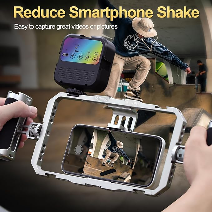 Leftfoto Universal Aluminum Phone Stabilizer Cage Smartphone Video Rig with Dual Handles for iPhone 17 Promax1615 Mini Pro Max 8 Plus for Samsung for Huawei Mate,for Vlogging/Video Shooting