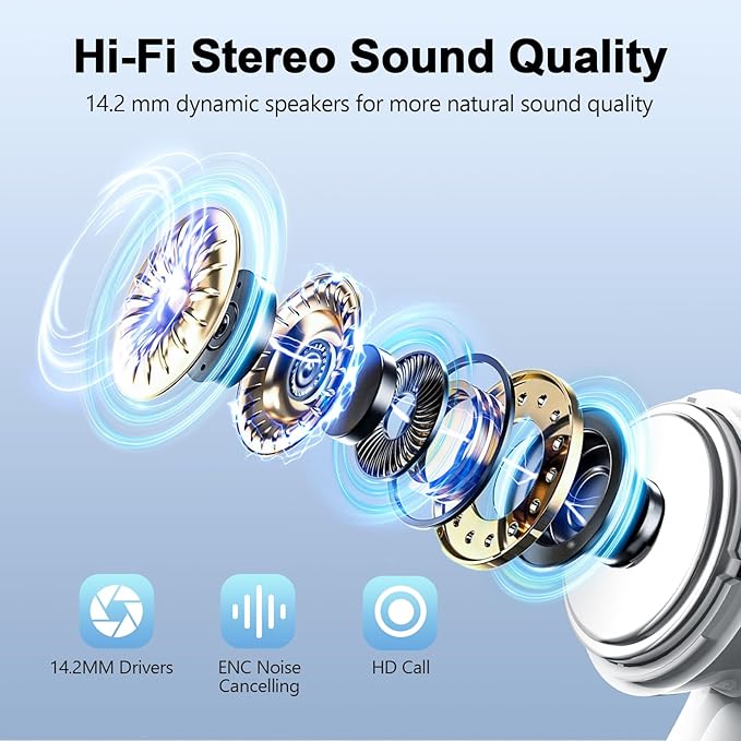 Wekily Wireless Earbuds, Bluetooth 5.3 Headphones with LED Power Display, 2025 New Wireless Earphones, HiFi Stereo,4 ENC Noise Cancelling Mic, 48H Playtime Mini Case IP7 Waterproof for iOS Android