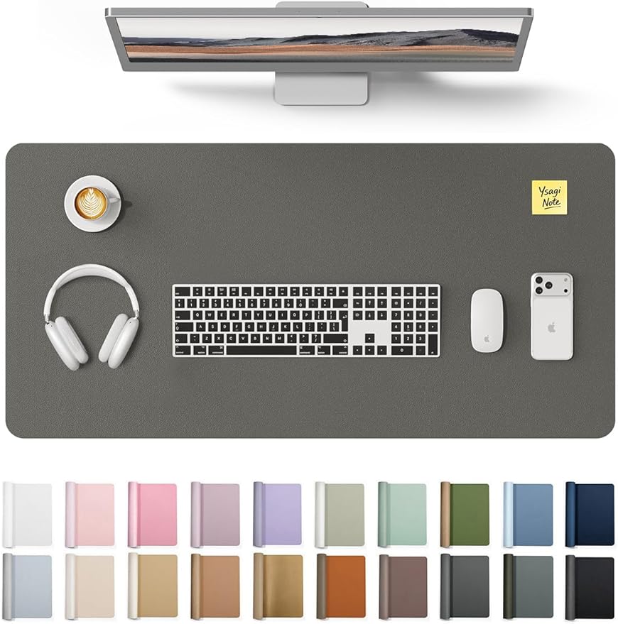 YSAGi Leather Desk Protector, Office Mat, Large Mouse Mat, Non-Slip PU Leather Blotter, Laptop Desk Pad, Waterproof Writing Pad for Office and Home (Dark Grey, 35.4" x 17")