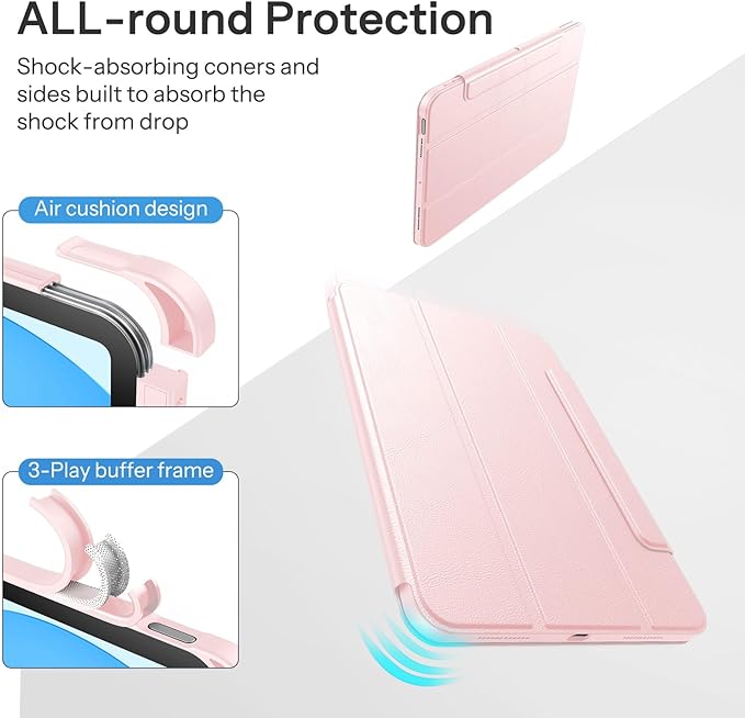SPARIN Case for iPad Air 11 inch M3/ M2, iPad Air 7th/6th/5th/4th Gen (2025/2024/2022/2020) 10.9 inch,Case with Apple Pencil Holder, Detachable Magnetic Cover, Portrait and Landscape Stand, Pink