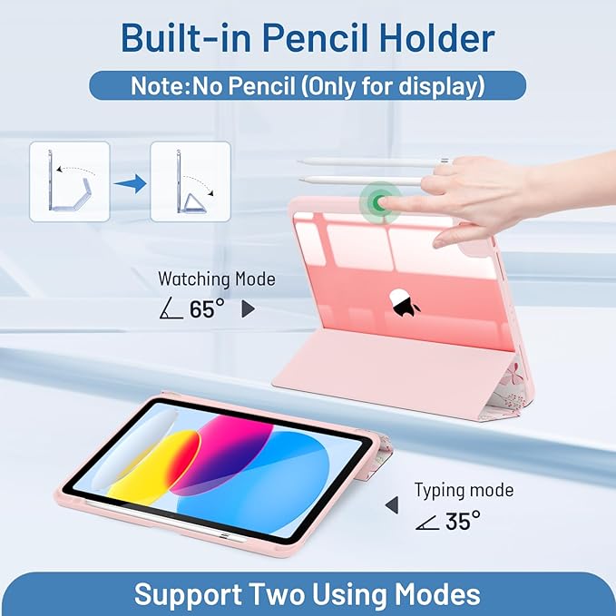 MrARTIST for iPad Air 11 Inch Case M3/M2 - Air 5th/4th Generation 10.9" Cute Women Girls Girly Kawaii Aesthetic Kawaii Design for Apple Air Tablet Cover with Pencil Holder, Bow Flowers