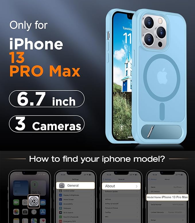 Magnetic Compatible with iPhone 13 Pro Max Case, [Built-in Invisible Kickstand][Compatible with MagSafe] [Military Grade Shockproof] Slim Translucent Matte Phone Case for iPhone 13 Pro Max 6.7"