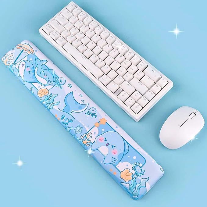 BelugaDesign Shark Wrist Rest | Cute Kawaii Anime Pastel Blue Wrist Pad | Ocean Underwater Nonslip Mat for Gaming Computer Laptop Desk Keyboard Mousepad Accessory | Padded Squishy Matching Arm Rest