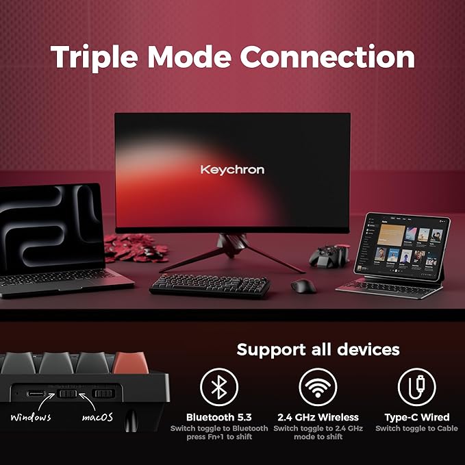 Keychron V5 Ultra 96% Wireless Mechanical Keyboard with 8000Hz Polling Rate & NKRO, Hot-Swappable RGB, Banana Switches, 97 Keys, 2.4GHz/Bluetooth/Wired, OSA PBT Keycaps, for Mac/Win/Linux- Black