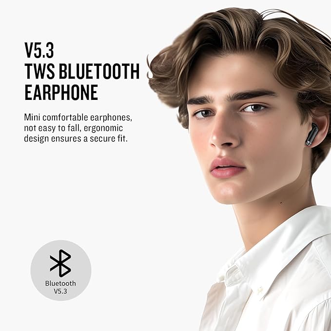 X25 Wireless Earbuds, Semi-in-Ear Headphones, Super Bass Sound Earphone, Bluetooth 5.3 with Microphone, Hands-Free Call, 50H Standby time, Auto Pairing for Apple AirPods