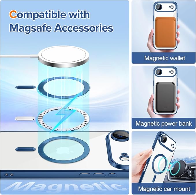 Hython Magnetic Clear for iPhone Air Case with Camera Lens Protector [Compatible with MagSafe] Luxury Plating Edge Slim Soft TPU Cover Protective Phone Case for iPhone Air 6.5", Matte Deep Blue