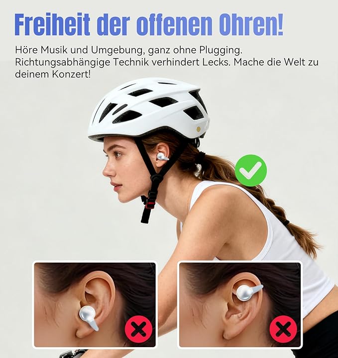 King Lucky Clip-On Earbuds Gen 3, Open-Ear Wireless Bluetooth 6.0 Headphones with Mic, Secure Fit for Small Ears & Glasses Wearers, 50H Playtime, ENC, IPX5 Waterproof Sport Ear Buds (White)
