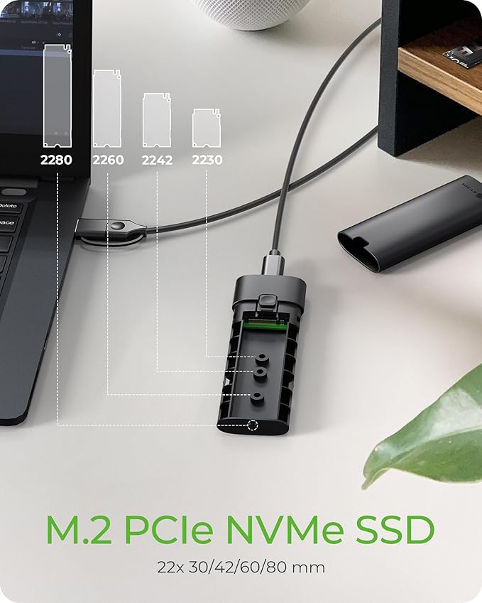M.2 NVMe SSD Enclosure Adapter,ICY BOX USB 3.2 Gen2 10Gbps Tool-Free, USB C External SSD Enclosure/Reader for M-Key / B+M Key, Support UASP Trim for 2280 2260 2242 2230