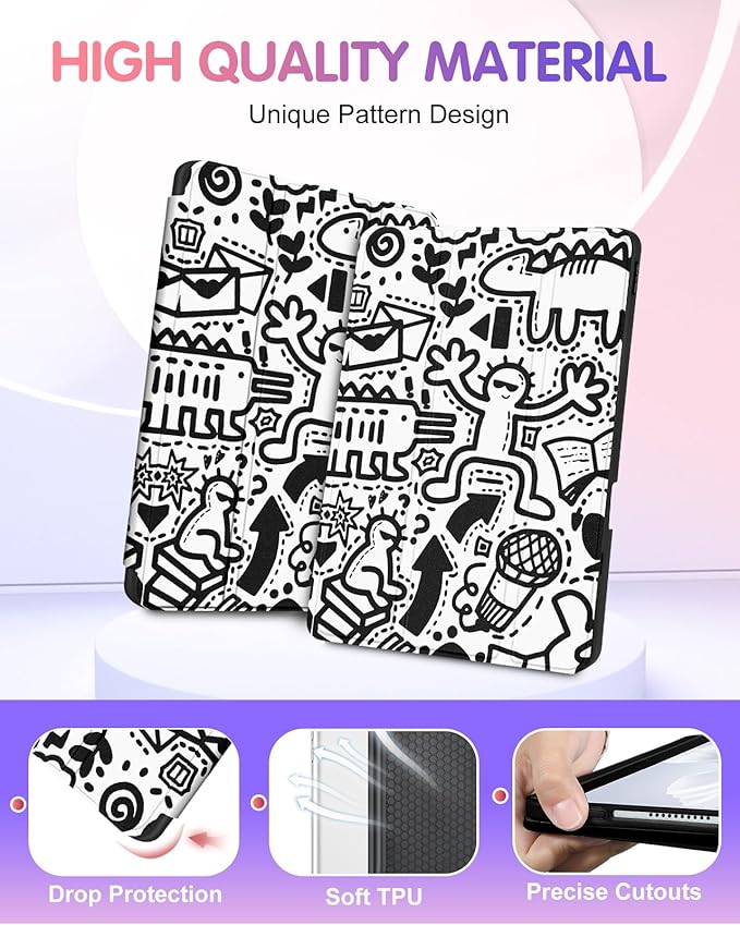 Uppuppy for iPad Air 11 inch Case, Air 5th/4th Generation 10.9, Pro 11'' (4th/3rd/2nd/1st Gen) Case Cute Boys Women Pencil Holder Cool Men Design Folio Cover for iPad Air 11 2024/2025 (M2/M3)