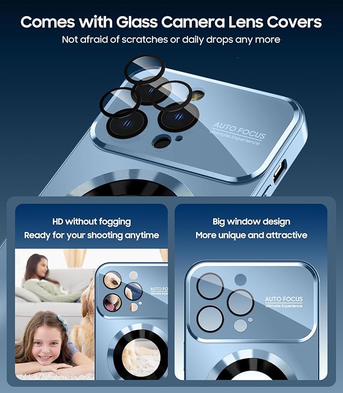 MAKAVO Magnetic for iPhone 12 Pro Case, Compatible with MagSafe, Built-in Camera Lens Protector, Logo View, Military Grade Drop Proof Phone Case Cover, Sierra Blue