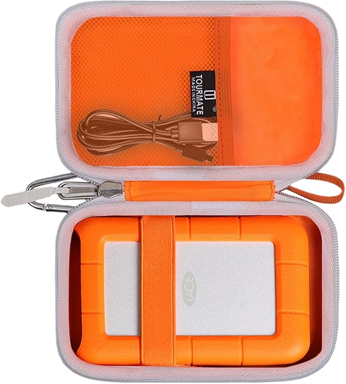 Tourmate Hard Case Compatible for LaCie Rugged Mini 1TB/ 2TB/ 4TB/ 5TB External Hard Drive Portable HDD, Case Only (Orange & White)