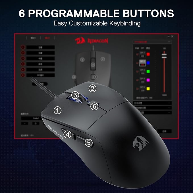 Redragon M618 Wired Gaming Mouse, 10000 DPI Optical Ergonomic Mouse with 6 Programmable Buttons, 84G Ultra Lightweight, Software Supports DIY Keybinds, Black