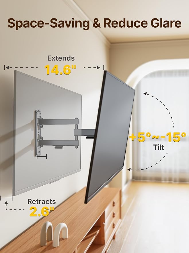 monTEK Full Motion TV Wall Mount Bracket for Most 13-43 Inch LED LCD Flat Screen TVs & Monitors, Swivel Tilt Extension Rotation with Articulating Arms, TV Mount Max VESA 200x200mm, up to 44lbs