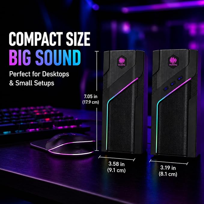 W-206RE Bluetooth RGB Computer Speakers, 2.0 Stereo PC Speakers with 21 LED Light Modes, Touch Control, USB Powered Desktop Speakers for PC, Laptop, PS5