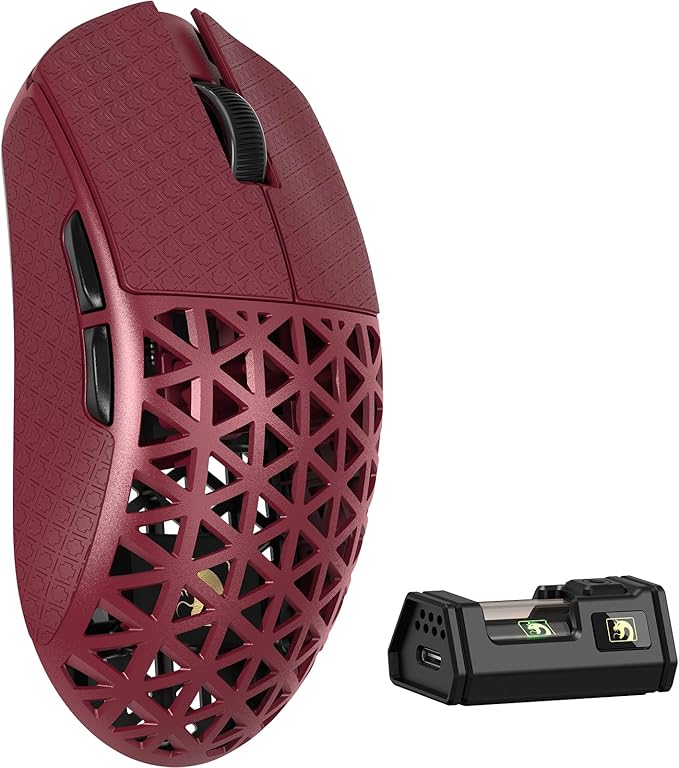 MAMBASNAKE M5 Ultra Carbon Fiber 8KHz Wireless Gaming Mouse,PAW3950MAX Sensor 42K DPI,39g Superlight Tri-Mode 2.4GHz/BT/Wired Computer Mice,Web Driver Support,for Win/Mac/FPS/MOBA/Esports-Red (B)