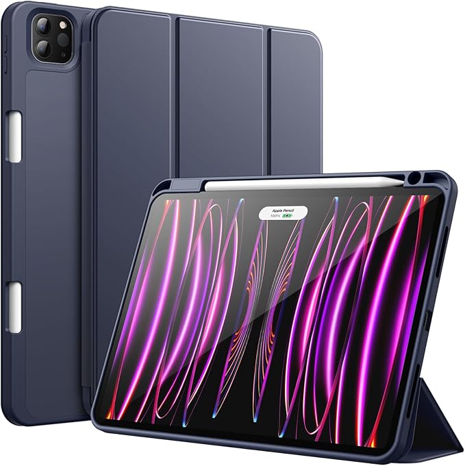 JETech Case for iPad Pro 11 Inch 2022/2021/2020 Model (4th/3rd/2nd Generation), with Pencil Holder, Support 2nd Pencil Charging, Slim Tablet Cover with Soft TPU Back, Auto Wake/Sleep (Deep Navy)