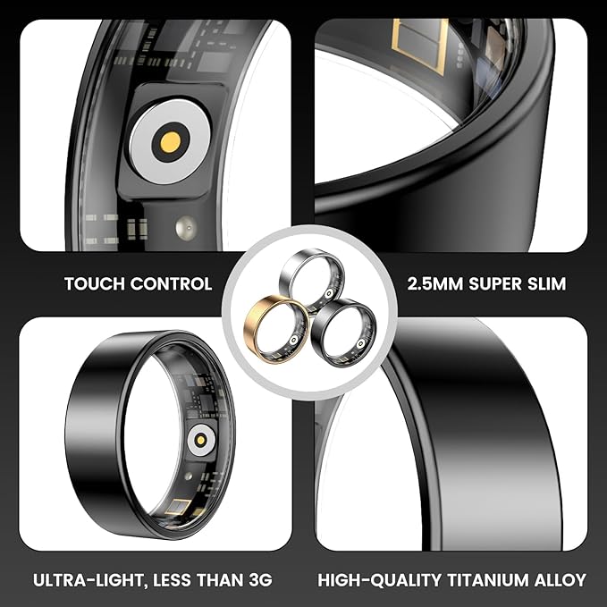 Smart Health Ring for Women Men Fitness Tracker with Heart Rate, Blood Oxygen,Sleep Monitoring, Step Counting, IP68 Waterproof for iPhone and Android, No Subscription Fee (Gold, 8)