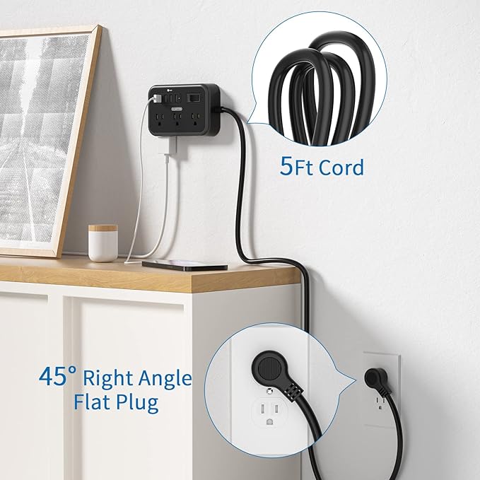 2 Pack Power Strip with 6 Outlets(2 Side) and 4 USB, NTONPOWER Flat Plug Extension Cord 5 Ft, Overload Protection, Wall Mount, Compact Size Charging Station for Office Desk, Nightstand and Travel