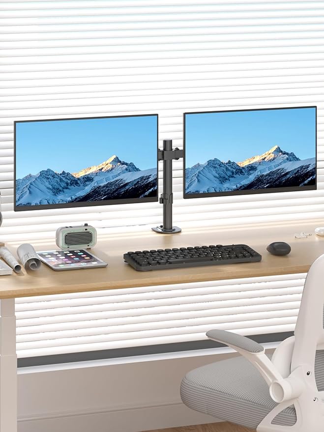 Suptek Dual Monitor Desk Mount, Adjustable Dual Monitor Arm for 2 Computer Screens up to 27 inch, Dual Gas Spring Monitor Arm, Holds up to 22 lbs Each, VESA 75x75/100x100 mm, Black (MD9442)