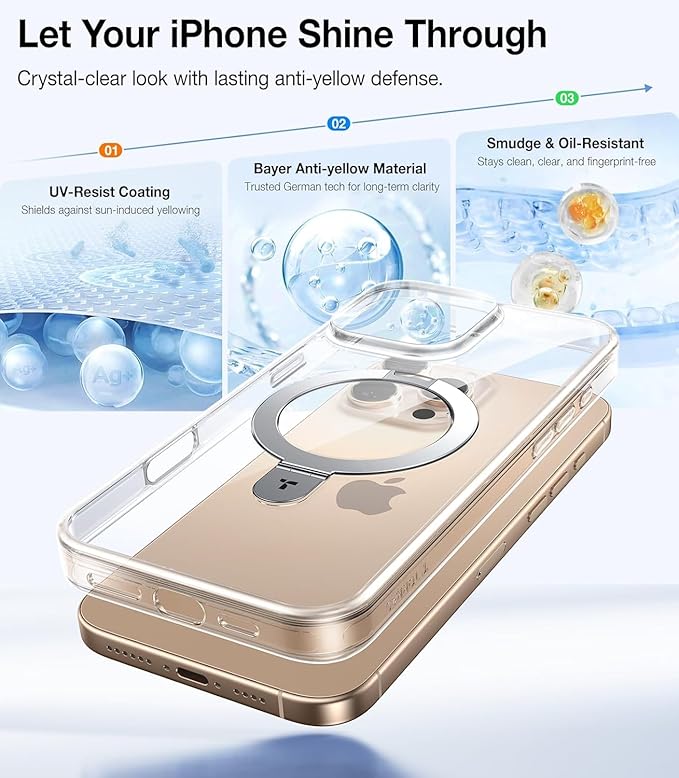 TORRAS for iPhone 16 Pro Max Case Clear with Stand, [Fit for MagSafe][Shockproof Military Grade Protection] Slim Magnetic Phone Case for iPhone 16 Pro Max 6.9" 2024, Clear