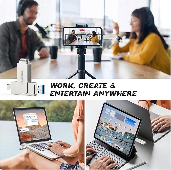 DIGIERA 256GB 2‑in‑1 USB‑A & USB‑C Flash Drive, USB 3.2 Gen 1 Thumb Drive, 500MB/s Read 400MB/s Write, 360° Swivel Compact Aluminum Memory Stick for File Transfer, Backup & Travel Storage