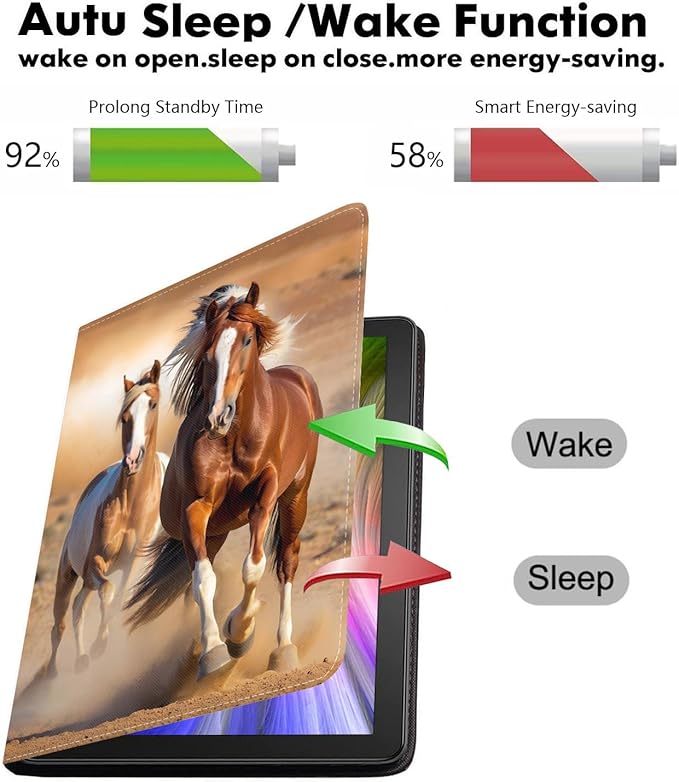WEUIUJKILO Case for iPad (A16) 11th Generation 11 Inch 2025, iPad 10th Generation 10.9 Inch 2022, Slim PU Leather Folding Stand Smart Cover with Auto Sleep/Wake, Running Horse
