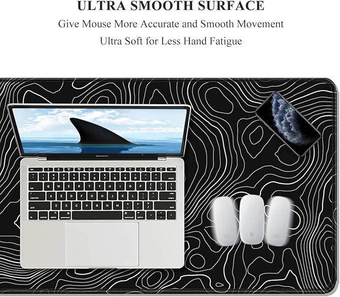 Auhoahsil Large Mouse Pad, XXL Desk Pad, Extened Mousepad 31.5" x 11.8", Non-Slip Rubber Base, Stitched Edges, Superior Surface, Gaming Keyboard Mat, Waterproof Desk Pad, Black Contour