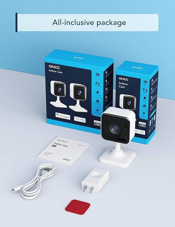 GNCC 2K Indoor Security Camera Dog Camera Motion Detection, Cameras for Home Security with 2-Way Audio Siren, Night Vision, Cloud & SD Card Storage, Works w/Alexa & Google Home, 2.4G WiFi(only), C2