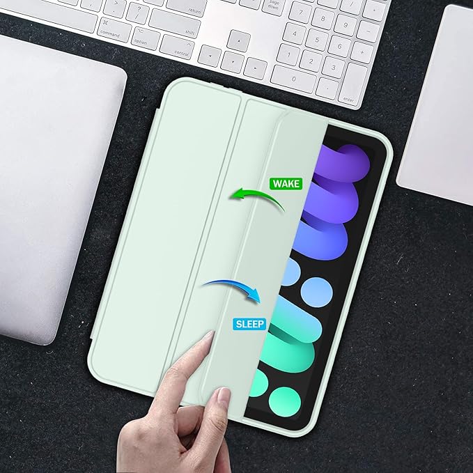 iMieet iPad mini 7 Case 2024 (A17 Pro), iPad mini 6 Case (8.3-Inch,2021 Model), iPad mini 7th/6th Generation Case with Pencil Holder, Trifold Stand Smart Case with Soft TPU Back,Pale Green