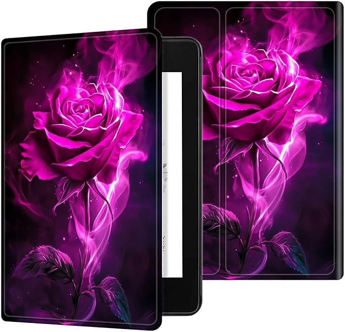 for 7" Kindle Paperwhite 12th Generation 2024/2025 & Kindle Colorsoft Signature Edition Tablet Case, Slim Kickstand Stand Leather Smart Cover with Auto Wake/Sleep, Rose Red Wolf