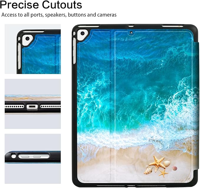 Vimorco for iPad 6th/5th Generation Case 2018/2017, for iPad Air 2/Air Case 2014/2013, for iPad Cases 6th/5th Generation 9.7-inch Cover Pencil Holder/4 Viewing Stands/Typing Stand/Slim, Ocean Beach