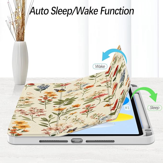 Case for iPad Pro 11 inch 4th/ 3rd/ 2nd / 1st Generation (2022/2021/2020/2018), Case with Pencil Holder, Stand Clear Back Cover Cute Cool Design for Women Girls, Auto Sleep/Wake, Wildflower B