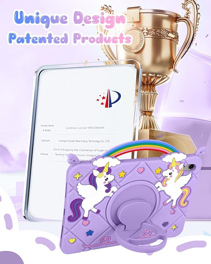 Uppuppy for iPad A16 Case - for iPad 10th Generation Cases Cute Girls Kawaii Cover Girly 3D Cartoon Teen with Rotating Stand & Strap Soft Silicone Tablet Cover for Apple A16 11 Inch/10 gen 10.9 Inch