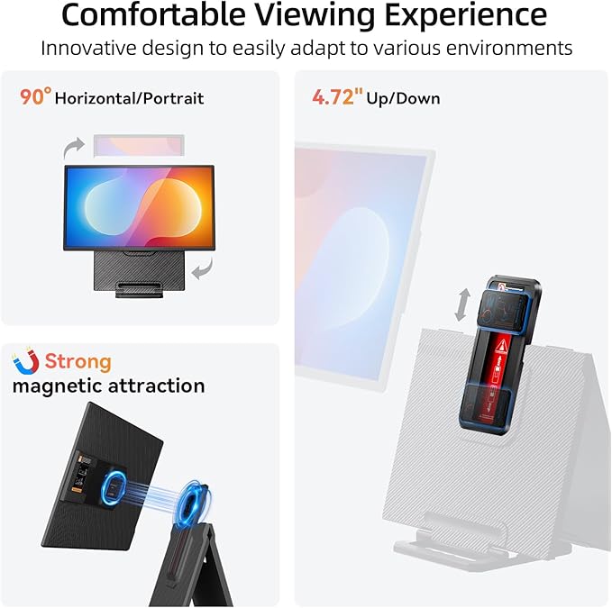 23.8" Large Portable Monitor - 1080P FHD 100Hz IPS HDR Second Screen, HDMI/USB-C Gaming Monitor with Magnetic Stand(Height-Adjustable & Rotatable), Speakers, VESA Mount Display for Laptop/MacBook/PC