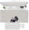 Pixio Mouse Pads - 36 x 16 inch XXL Playful Cats (Center) Beige Multifunctional Large Desk Mats for Gaming, Office, Desktop Anti-Slip Waterproof Washable Computer Mouse Mat