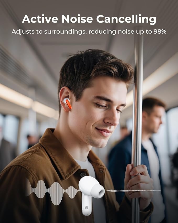 Wireless Earbuds, Ear Buds Active Noise Cancelling with Charging Case, 6.0 Bluetooth Earbuds with AI Clear Calls, 40H Playtime for Sports & Working, Stereo Sound Headphones for iPhone/Android-Orange