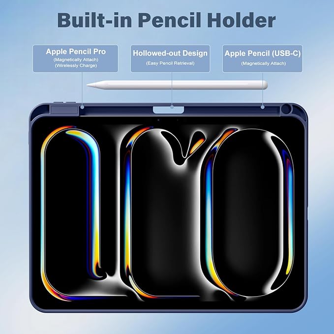 Akkerds for iPad Pro 11 Inch Case (M5/M4) 2025/2024 6th/5th Generation with Pencil Holder, for iPad Pro Case 11 Inch with Trifold Stand Protective Cover/Soft TPU Back, Auto Wake/Sleep, Navy Blue