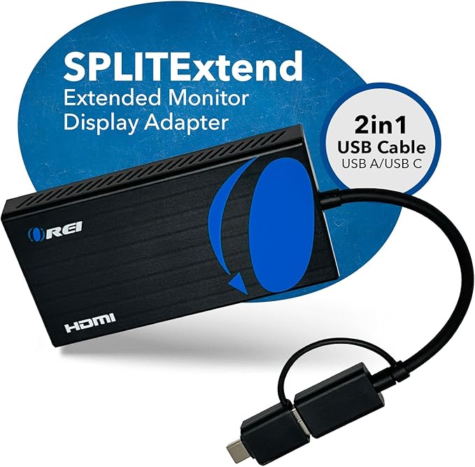 OREI SplitExtend HDMI Splitter Extended Display for Dual Monitor - Multi-Monitor Display 3 Separate Screens - USB A & USB-C Adapter to HDMI 2.0, 4K@30Hz Output 1, 1080p Output 2 for Windows, Mac OS G