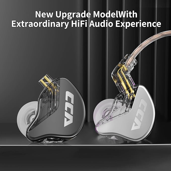 CCA CRA in Ear Monitor Earphone, Ultra-Thin Diaphragm Dynamic Driver IEM, Clear Sound & Deep Bass, Wired Earbuds with Mic and Tangle-Free Removable Cord