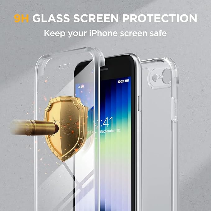 Miracase for iPhone SE Phone Case 3rd/2nd Generation 2022 2020 Full-Body with Built-in Glass Screen Protector, Heavy Duty 360° Protective Shockproof Bumper Cover for iPhone 8/SE, Purple