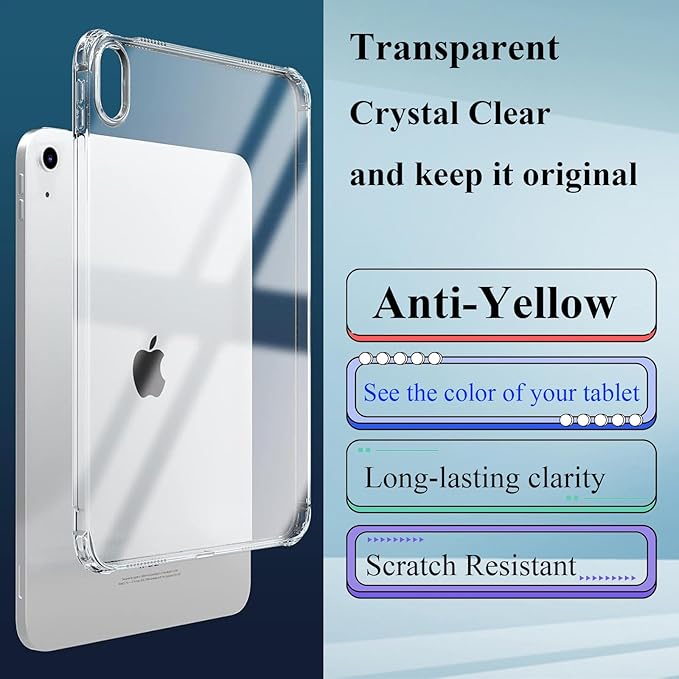 for iPad (A16) 11th Generation Case 11 inch 2025/iPad 10th Generation Case 10.9 inch 2022, UUcovers Clear Transparent Soft TPU Back Cover Shockproof Silicone Bumper Anti-Yellow Corner Protective Shell