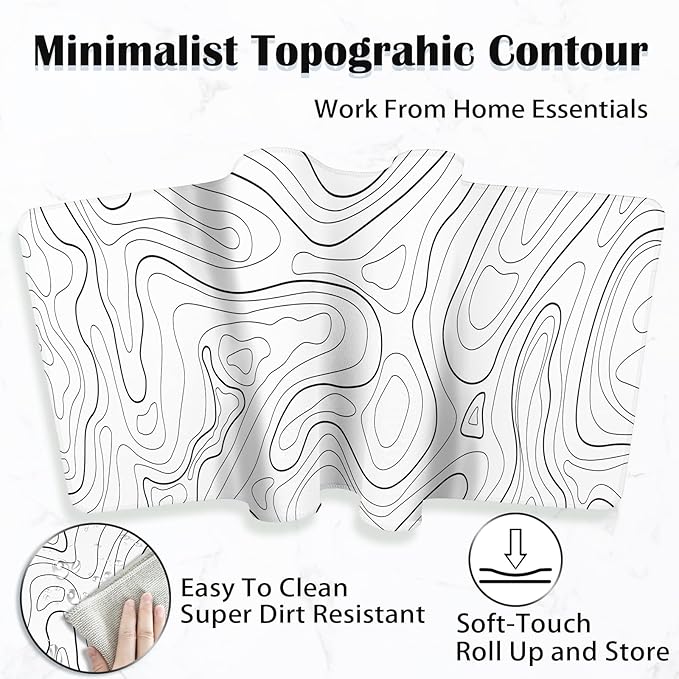 White Topographic Mouse Pad XXL - Extended Gaming Mousepad, Large Non-Slip Desk Mat for Keyboard and Mouse