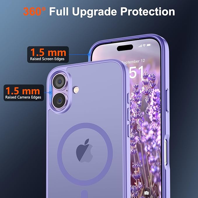SUPFINE Magnetic for iPhone 17 Case (Compatible with MagSafe)(Military Grade Drop Protection) Translucent Matte Shockproof with Anti-Fingerprint Phone Cover 2025,Purple