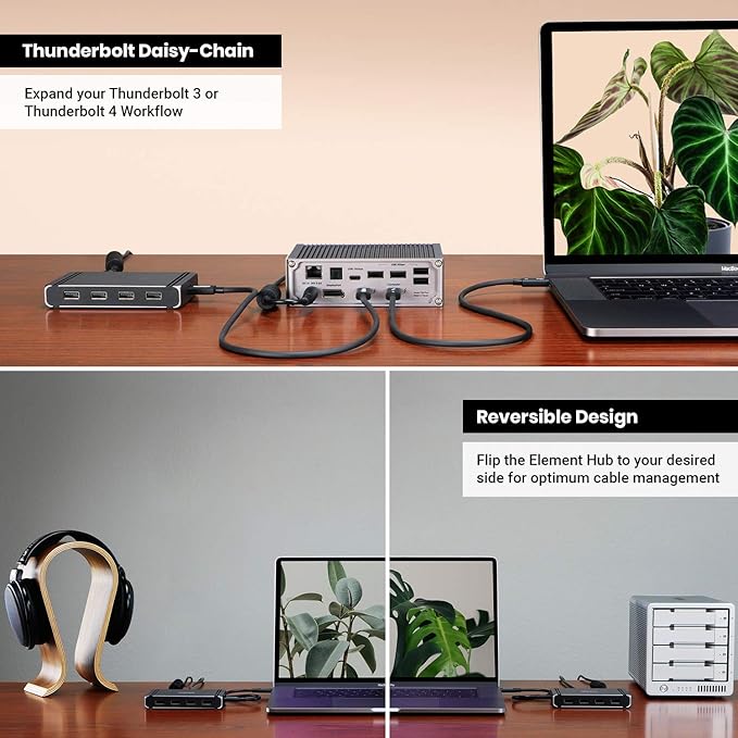 CalDigit Thunderbolt 4 Element Hub - Universal Multi-Port Hub, 4X Thunderbolt 4/USB4 Ports, 4X USB 3.2 Gen2 10Gb/s Ports, Up to Single 8K or Dual 4K 60Hz Displays, 60W Charging with 0.8m Cable